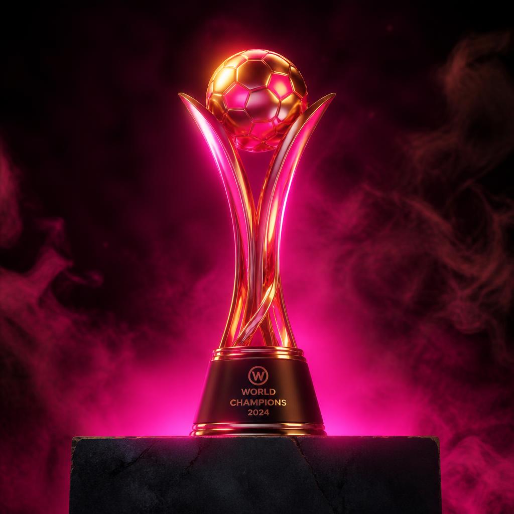 Trofeu de premiacao da Nova Run iluminado em rosa neon